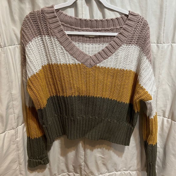 Colorblocked Striped Wide V Neck Sweater - Picture 1 of 4